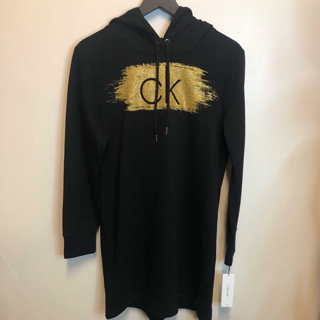 Nwt Calvin Klein Long Sleeve Hooded Sweatshirt Dress